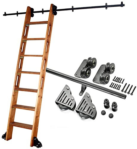 Sliding Barn Door Kit with Rolling Ladder Hardware - Complete 20ft Sliding Ladder Track System with Extension Rail for Easy Installation & Smooth Operation