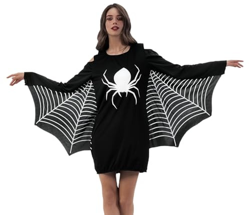QJWBZ Costume D'Halloween Chauve-Souris Robe: Deguisement Halloween Femme Cosplay Carnaval Jupe Courte Adulte Manches Longues