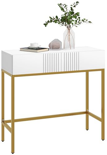 HOMCOM Table Console, Console Meuble, avec 2 tiroirs, Base en Acier, Pieds antidérapants, pour entrée, Salon, Blanc