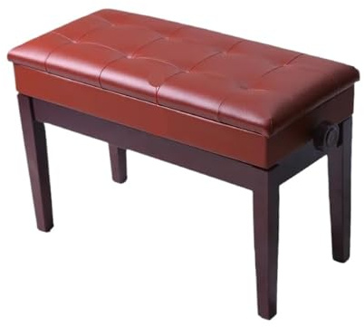 Klavierbank aus Holz mit verstellbarer Höhe und Bücherbox for zwei Personen Professioneller Klavierstuhl aus Leder Keyboard-Klavierbank für Übungsraum, Musikstudio(Double can lift [red Brown]])