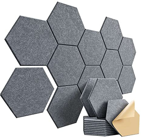 Qusedwey 1Set Self-Adhesive Sound Proof Foam Acoustic Panels 12X10X0.4In Hexagonal,Drak Gray