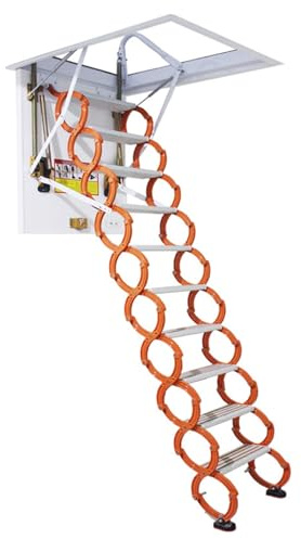 PUZYI Scala Retrattile Scala telescopica da soffitta Invisibile Completamente Automatica in Acciaio al Carbonio, Pieghevole, con Portata di 250 kg Scala per soffitta(Oranje,80 * 120cm)