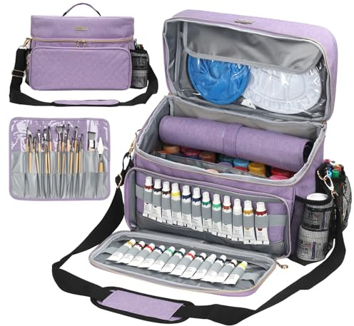 Sac de rangement pour fournitures artistiques avec support de pinceau amovible et cloison – Étui de transport pour maison/voyage/extérieur pour marques, peinture acrylique, palettes, seaux pliants