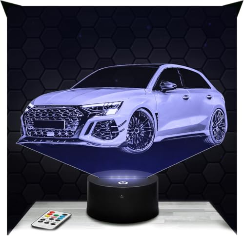 Lampephoto.fr - Lampe RS3 3D Touch Nachtlicht Deutscher Sportwagen | Made in France, Sockel wählbar, dimmbar, Batterie-/USB-Betrieb, HD-Lasergravur, Geschenk für Auto- und Automobilfans