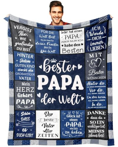 Aellowet Vatertagsgeschenk für Papa, Decke Bester Papa Geschenk zum Vatertag Geburtstag Weihnachten, Kuscheldecke Vater Geschenk von Tochter und Sohn