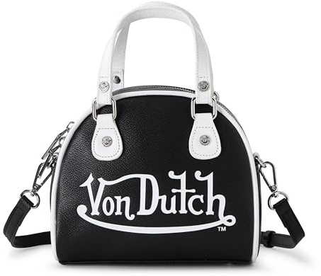 Von Dutch Klassische Bowlingtasche für Damen – Damen-Handtasche mit verstellbarem Riemen, geräumiger Innenraum und ikonischem Logo-Design, 51 Schwarz