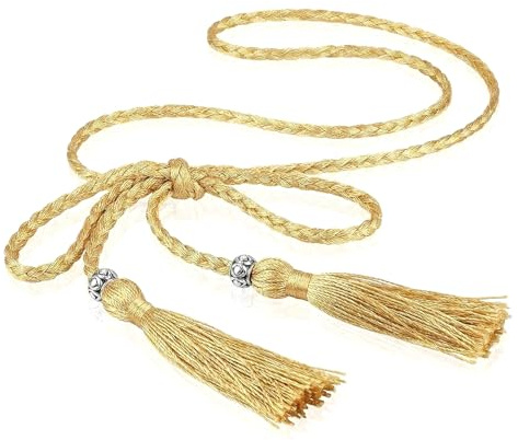 Hopzab Cintura in vita da donna in corda intrecciata con nappa, alla moda, bohémien, sottile, per gonna e vestito, cintura alla moda per donne, tessuto per abiti casual e feste