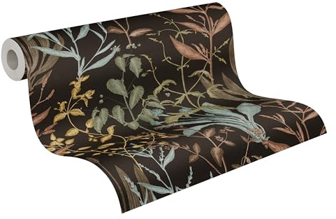 A.S. Création Floral-Vliestapete – Creme, Grün, Metallic – 10,05 x 0,53 m | Florales Floral-Motiv als natürlicher Blickfang – schimmernde Motivtapete, einfach zu verkleben & spurlos abziehbar