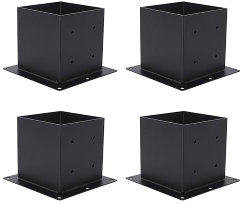 4 Pcs Post Base Kit, 152x152mm Heavy Duty Powder-Coated Fence Post Anchor, Easy Installation Pergola Bracket Kit 4-Way, Fixings Included, Steel Square Support Base for Deck Fence Pergola(5.5x5.5)