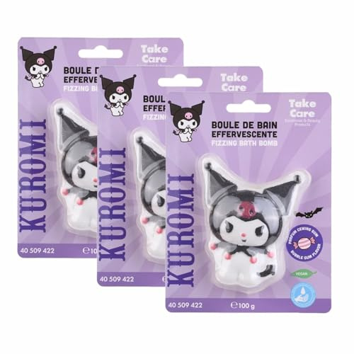 Home-Flair Kuromi Badebombe - große Badekugel - Lila - 100g Schaum-Effekt - VEGAN (Kuromi, 3 Kugeln)