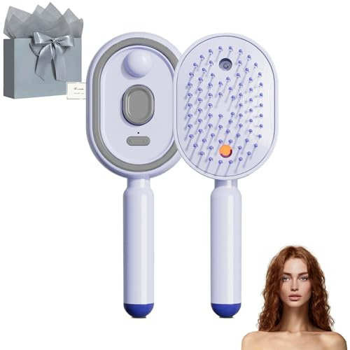 Electric Hair Brush Women with Water Spray, Vibration Misting Detangling Comb, Red Light Air Cushion Massage Brush for Wet & Dry Hair, Portable Home Spa Styling Tool (Purple)