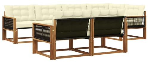 vidaXL Outdoor-Sofagarnitur mit Kissen 7 pcs Natur und Creme, Garten-Sofa, modernes Outdoor-Möbel, strapazierfähige Lounge, Sitzgruppe für Terrasse und Komfort