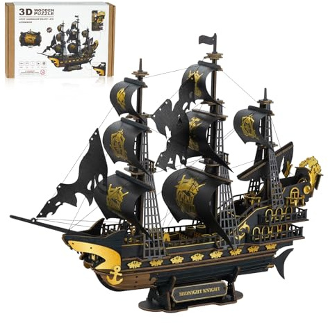 WEBYEARO 3D Puzzle Erwachsene, Schwarz Piratenschiff Modellbausatz Erwachsene, DIY Holzpuzzle Segelschiff Modell als Dekoration für Schreibtisch Regal, 3D Puzzle für Piratenfans und Bastelfreunde