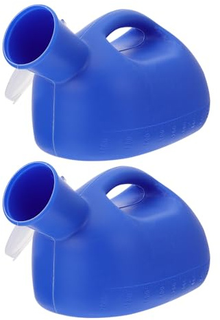 OFFIGAM Pot de Chambre Adulte Bleu en Plastique 2000ml avec Couvercle Antidébordement Stable, Lot de 2, pour Hommes et Personnes Âgées Alitées