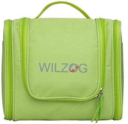 WILZOG Großer Premium Kulturbeutel mit viel Stauraum | hochwertige Kulturtasche zum Aufhängen für den Urlaub oder die nächste Reise (grün)