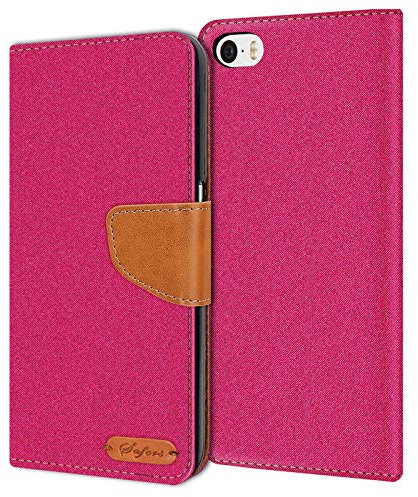 Verco Phone Wallet Case compatible with the iPhone 4S, Canvas Faux Leather Book Cover for the Apple iPhone 4 Flip Case Bag Hinged - Pink