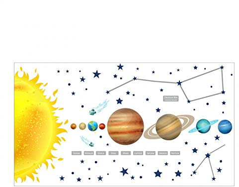 133 Wandtattoo Sonnensystem Planeten - coole Kinderzimmer Sticker Aufkleber Wanddeko Wandbild Junge Sterne Mars Satur Jupiter Sonne - 1250 x 700 mm