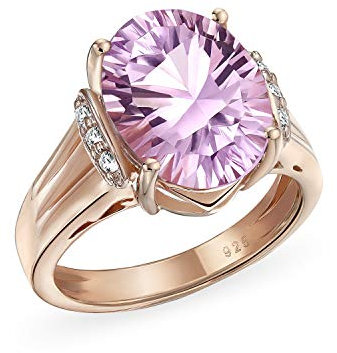 Anello dichiarazione ovale con ametista rosa da 4,47CT e zirconi per donne, placcato in oro rosa, argento sterling .925, pietra portafortuna di febbraio.