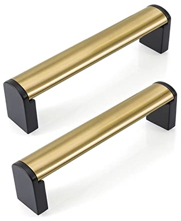 FULGENTE 10 Pack Brushed Brass Kitchen Cabinet Door Handles and Pulls Knobs Cabinets Handles Hardware Brushed Gold Cupboard Pull Antique Golden Hole Spacing: 3-3/4 (96mm)