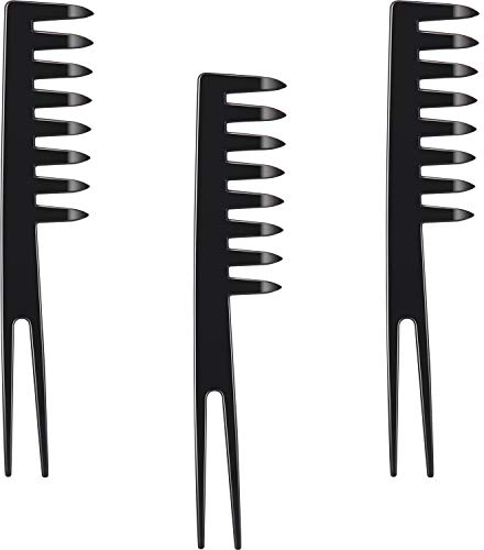3 Pièces Peignes Fantail Peignes à Dents Larges avec À Deux Fourche Section Fantail Peignes de Coiffure Peignes Démêlants pour Enfant Adulte, Noir