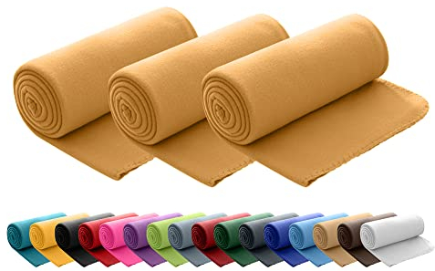 wometo 3er Set Polar Fleecedecke oekoTex 130x160 ca. 400g mit Anti-Pilling und Kettelrand gelb senfgelb
