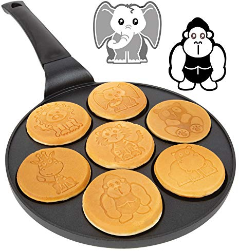 Animal Mini Pancake Pan - Make 7 Unique Flapjack Zoo Animals, Including a Elephant, Giraffe and More- Nonstick Pan Cake Maker Griddle for Breakfast Fun & Easy Cleanup, Unique Holiday Breakfast or Gift