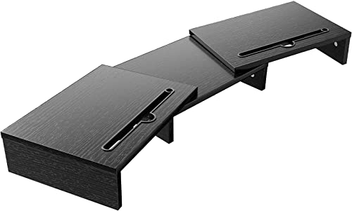 LORYERGO Monitor Soporte Madera Elevador con Longitud y Ángulos Ajustables 2 Ranuras funcionales adicionales Organizador de Escritorio PC Ordenador portátil Impresora