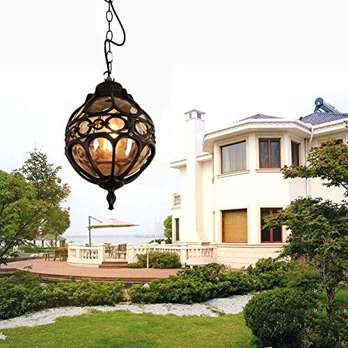 Chao Zan Retro Black Outdoor Hanging lamp - Round Outdoor Pendant Lamps - 1xE27 - Waterproof IP55 - Dining Room Balcony Decorative Pavilion Corridor Antique Pendant Outdoor Pendant Lights Φ18 * 27 cm