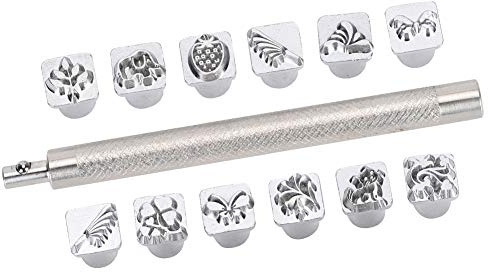 12-teiliges Stempelset für Leder, Tiere in verschiedenen Formen mit Stempelgriff aus Stahl für Lederhandwerk, DIY-Arbeiten