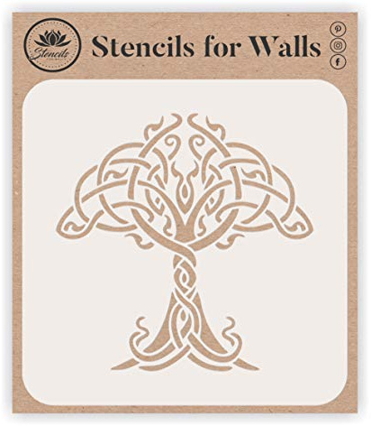 Stencil con albero della vita celtico, 7,62 x 7,62 cm (S) – stencil per pareti originali stencil per muri originale tradizionale irlandese nodo albero design stencil modello