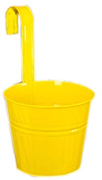 ZumZup Set di 2 vasi da fiori in metallo da appendere con gancio staccabile, per balcone, con foro di drenaggio, fioriera da parete, decorazione per la casa, colore giallo, 2 12 x 14 x 16 cm