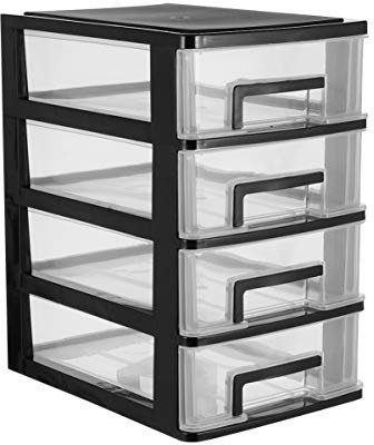 Garneck 1pc 4 Drawer Storage Unit, Plastic Drawers Storage Unit Desktop Tabletop Organiser 9.8''Hx 8.2''L x 6.2''W Storage Drawers for Bedroom Office Garage