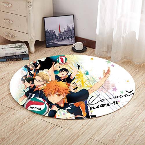 Haikyuu!! Runder Teppich für Wohnzimmer Schlafzimmer Anti-Rutsch Couchtisch Teppich Anime Bodenmatten (80 cm)
