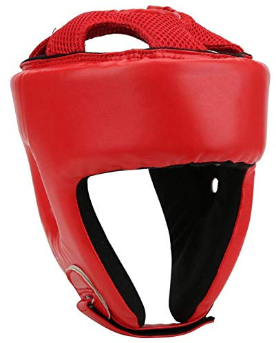 EVTSCAN Copricapo da Boxe Casco da Boxe Cuoio Regolabile Protezione per la Testa Sanda Kickboxing Training Defense MMA Headgear Defense(L-Rosso)