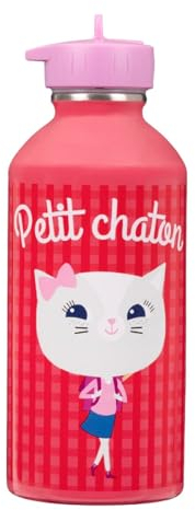 DRAEGER PARIS 1886 - Gourde Enfant Acier Inoxydable 300ml - Rouge Petit Chaton - Réutilisable & Écologique - Facile à Nettoyer - Design Coloré & Durable - École & Sport - Taille Compacte & Robuste