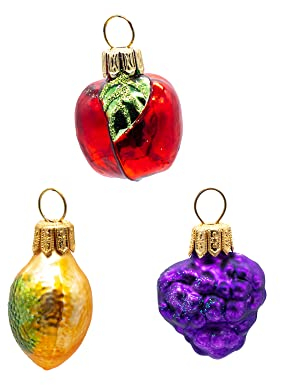 Oberfränkische Glas Weihnachtsbaumschmuck, Früchte Mini 3-er Set 4x4cm