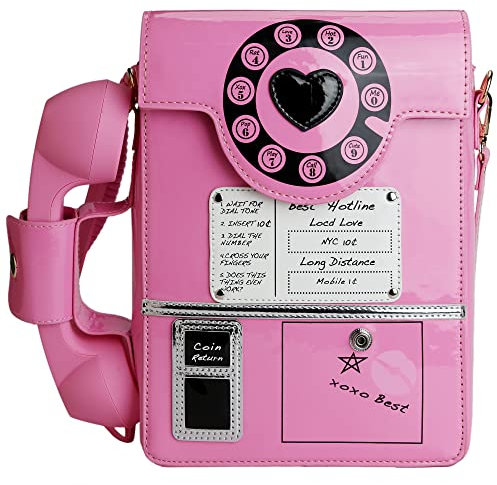 QiMing Borsa a tracolla a tracolla per telefono con quadrante retrò, borsa per microfono mobile in PU per le donne, B-rosa B, Medium