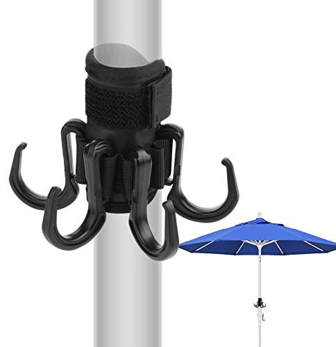 Xxerciz Beach Umbrella Hanging Hook, Anti Slip Backyard Umbrella Hanging Hook with 4 Hooks for Towels, Camera, Sunglasses, Hats, Clothes and Bags, Easy to Install for Beach, Camping Trips