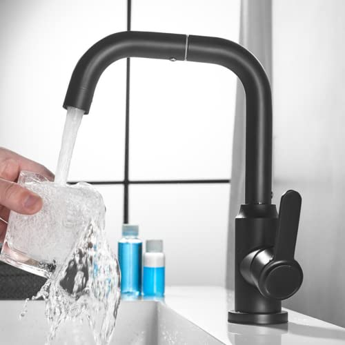 KOPYFANTAP Wasserhahn Bad Schwarz, 360° Drehbar Edelstahl Waschbecken Mischbatterie Badarmatur Waschtischarmatur Einhandmischer,Waschbeckenarmatur für Bad/Küchen(250mm Höhe)