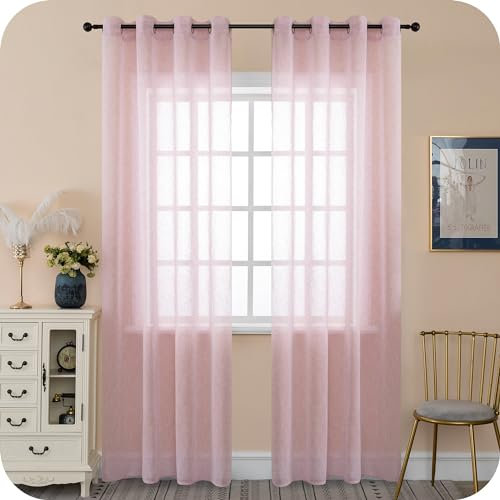 GIRASOLE HOME Coppia Tende Itaca Filtranti Semi Trasparenti Effetto Lino Tenda per Interni 2 Pannelli Con Occhielli (Rosa, 140x240cm)