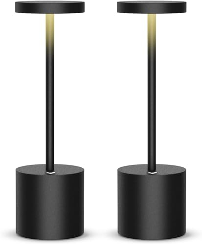 YIKUI Akku Tischlampe Kabellos, 5000 mAh Batterie mit 3 Beleuchtungsmodi Dimmbar Tischlampe, Aluminium LED Tischleuchte, für Restaurant, Terrasse, Indoor & Outdoor (Schwarz)