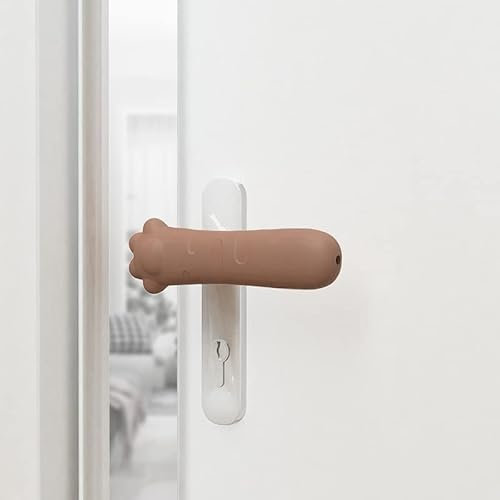 3 Pcs Select Color Cat Paw Silicone Door Handle Covers , Kawaii Decorative Door Knob Covers,Anti Static Electricity, (Brown)