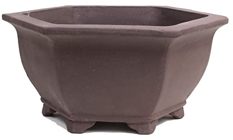 Bonsai - Schale, Kaskadenschale 6-eckig 40 Ø x 19 cm, braun, unglasiert, frostfest 50990