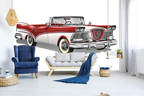 Vlies Fototapete CABRIOLET IN ROT UND WEIß 375 x 250 cm (inkl. Kleister) - Vlies Tapete, Wandtapete, Wandbilder - Tapete für Wohnzimmer Schlafzimmer, Büro, Küche - Montagefertig