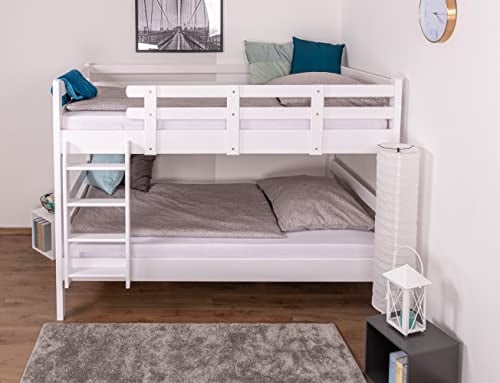 Etagenbett für Erwachsene Easy Premium Line K24, Kopf- und Fußteil gerade, Buche Vollholz massiv weiß lackiert - Liegefläche: 120 x 200 cm, teilbar