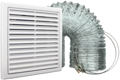 VENTS Cooker Hood Duct Vent Kit, 150mm (6-inch) Diameter. White Louvered Grille with Insect Fly Mesh, 2 Jubilee Clips, 3 Meters Semi-Rigid Metal Aluminium Ducting