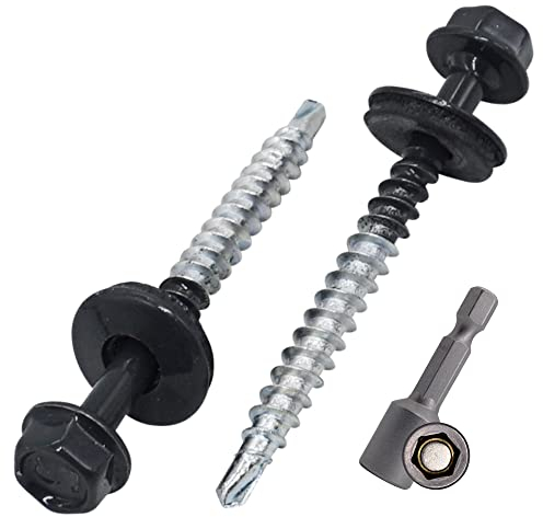 SKIR'CO (20 pcs) Vis Toiture Peintes, Vis Autoperceuses 4,8 x 50 mm Avec Rondelles EPDM, Tête Hexagonale (Gris Anthracite, RAL 7016)