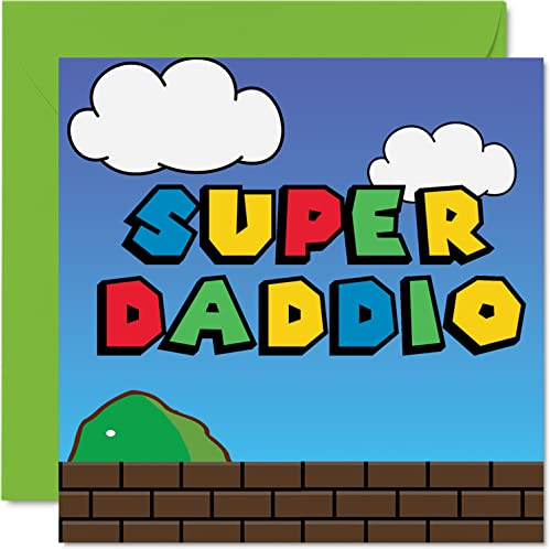 Stuff4 Super Vatertagskarten für Väter – Super Daddio – Geburtstagskarte von Tochter, Sohn, Kind, Kleinkind, Baby, 1. Vatertag, 145 mm x 145 mm, Videospiel, Gamer, Papa, lustige Grußkarten