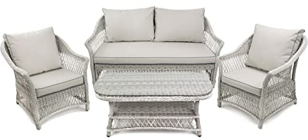 BELLAVISTA Garten Sitzgruppe Lissabon - Grau, Polyrattan, für 4 Personen, 1x 2-Sitzer-Sofa, 2X Sessel, 1x Tisch