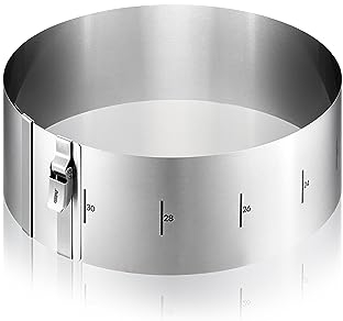 GEFU Tortenring TONDO CLIP – Verstellbarer Edelstahl-Backrahmen Ø 16–30 cm mit Sicherungsclip & Skalierung | Spülmaschinengeeignet | Höhe 10 cm
